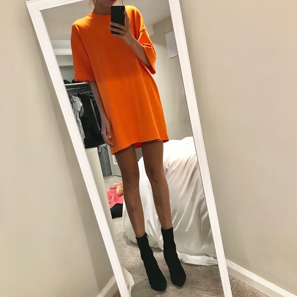 Neon orange shirt dress